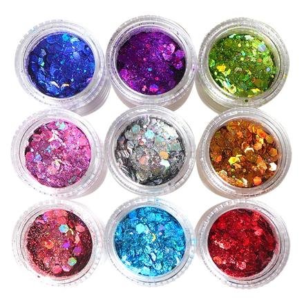 Coffret de paillettes fines, 9 teintes